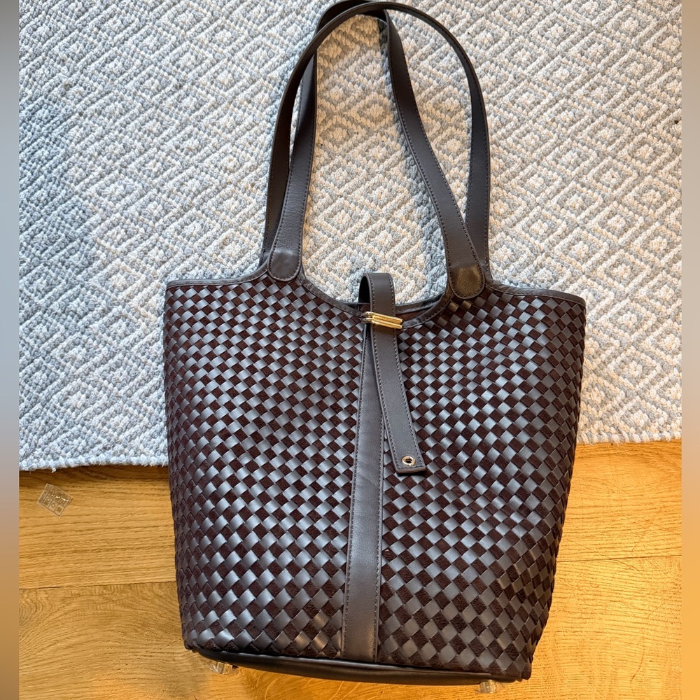 Mila Brown Woven Leather Tote Bag